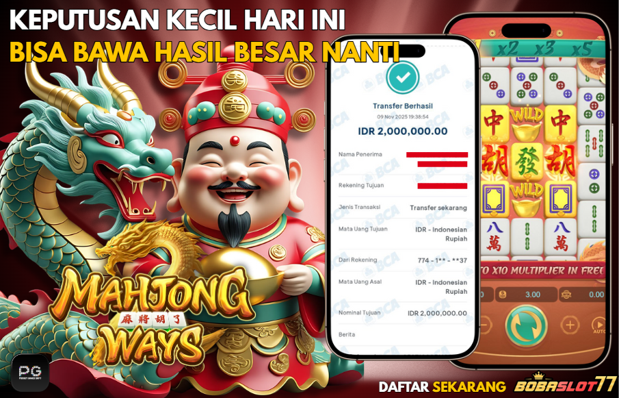Selamat kepada user id : aw*******al Wede Rp 2.000.000 di Game MAHJONG WAYS PG SOFT Cair Gk Sampe 1 Menit! Menang Mudah di Bobaslot77